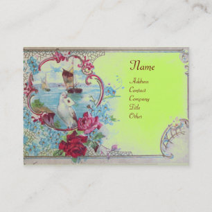 ROMANTICA, BLAUW GROEN ROZE BLOEM, DUIF Monogram Visitekaartje