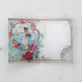 ROMANTICA, BLAUW ROOD ROZE BLOEMIGE ROZEN WITTE DU FEESTDAGEN KAART (Binnen)