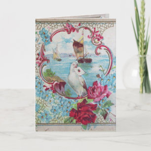 ROMANTICA, BLAUW ROOD ROZE BLOEMIGE ROZEN WITTE DU FEESTDAGEN KAART