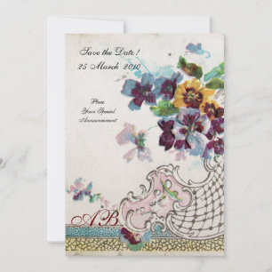 ROMANTICA Bloemendekor Blauw Roze Wit Trouw Monogr Kaart