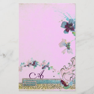 ROMANTİCA Blue Lila Wedding Floral Monogram Briefpapier