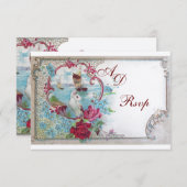 ROMANTICA BRUILOFT MONOGRAM RSVP, rood blauw roze  RSVP Kaartje (Voorkant / Achterkant)