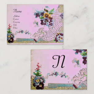 ROMANTICA Elegant Floral Basket, Pansies Monogram Visitekaartje
