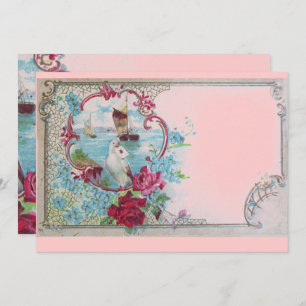 ROMANTICA Elegant Floral Blue Pink Wedding Party Kaart