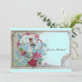 ROMANTICA, Elegante Klasse Bruiloftsfeest, roze bl Kaart (Staand voorkant)