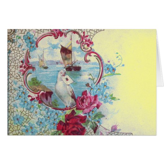 ROMANTICA, JAUNE BLEU ROSE BLEU FLORAL AVEC DOVE (Devant horizontal)