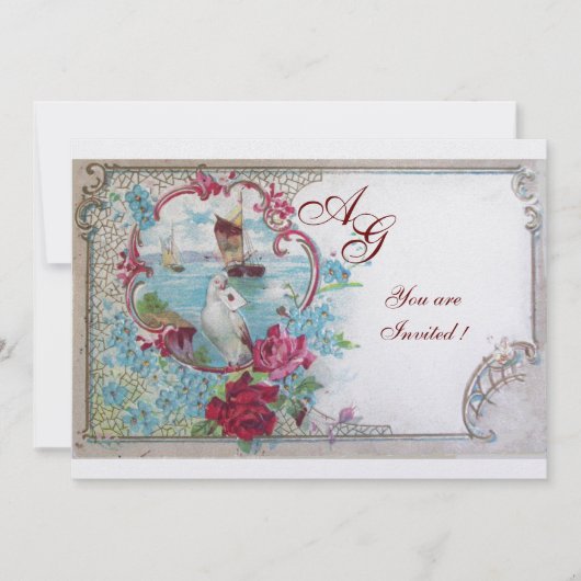 ROMANTICA  MONOGRAAM, rood blauw roze wit ijs Kaart (Voorkant)