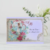 ROMANTICA  MONOGRAM Bloemendecor Roze Blauw Bruilo Save The Date (Staand voorkant)