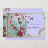 ROMANTICA  MONOGRAM Bloemendecor Roze Blauw Bruilo Save The Date (Voorkant / Achterkant)