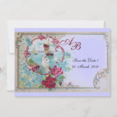 ROMANTICA  MONOGRAM Bloemige Roze Blauwe Bruiloft  Save The Date (Voorkant)
