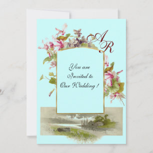 ROMANTİCA MONOGRAM/CYCLAMENS, roze groen blauw Kaart