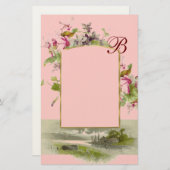 ROMANTİCA MONOGRAM/CYCLAMENS, roze groen Briefpapier (Voorkant / Achterkant)
