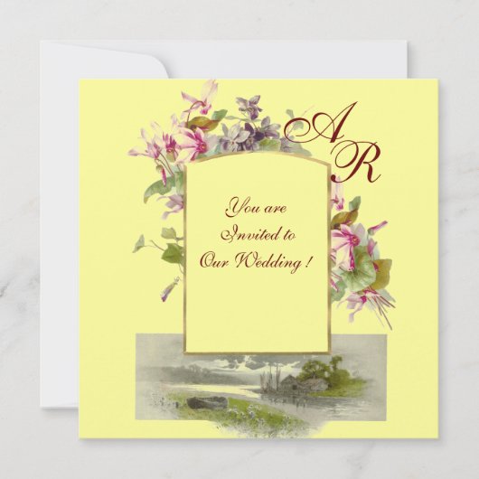 ROMANTİCA MONOGRAM/CYCLAMENS, roze groen geel Kaart (Voorkant)