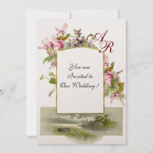 ROMANTİCA MONOGRAM/CYCLAMENS, roze groene champagn Kaart