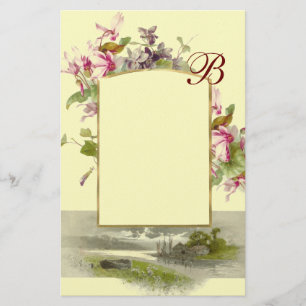 ROMANTİCA MONOGRAM/CYCLAMENS, roze groene crème Briefpapier