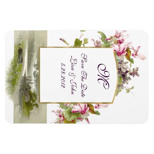 ROMANTİCA MONOGRAM/CYCLAMENS, sparen de Datum, Wit Magneet (Horizontaal)