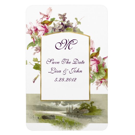 ROMANTİCA MONOGRAM/CYCLAMENS, sparen de Datum, Wit Magneet (Verticaal)