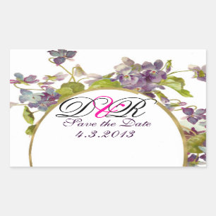 ROMANTİCA MONOGRAM/PAARSE VIOLETS BEWAREN DE DATUM RECHTHOEKIGE STICKER