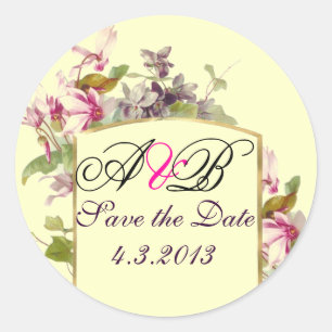 ROMANTİCA MONOGRAM/PINK CYCLAMENS BEWAREN DE DATUM RONDE STICKER