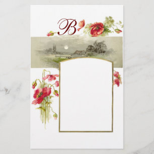 ROMANTİCA-MONOGRAM/POPPIJEN, rood, groen, wit Briefpapier