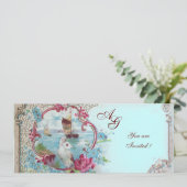 ROMANTICA MONOGRAM, rood wit blauw roze Trouwen Kaart (Staand voorkant)