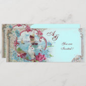 ROMANTICA MONOGRAM, rood wit blauw roze Trouwen Kaart (Voorkant / Achterkant)