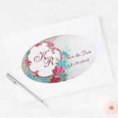 ROMANTICA MONOGRAM, Save the Date, white hart Ovale Sticker (Envelop)