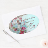 ROMANTICA MONOGRAM, sparen de Datum, Blauw Ovale Sticker (Envelop)
