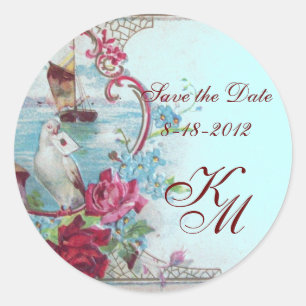 ROMANTICA MONOGRAM, sparen de Datum, blauw Ronde Sticker