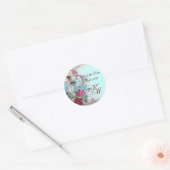 ROMANTICA MONOGRAM, sparen de Datum, blauw Ronde Sticker (Envelop)
