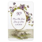 ROMANTİCA MONOGRAM/VIOLETS, slaat de datum op, wit Magneet (Verticaal)