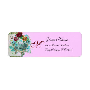 ROMANTICA PINK LILA FLORAAL BEACH WEDDING MONOGRAM ETIKET