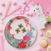 ROMANTICA ,ST.PATRICK'S SHAMROCKS EN ROZEN Bloemst Papieren Bordje (Feest)