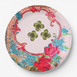 ROMANTICA ,ST.PATRICK'S SHAMROCKS EN ROZEN Bloemst Papieren Bordje