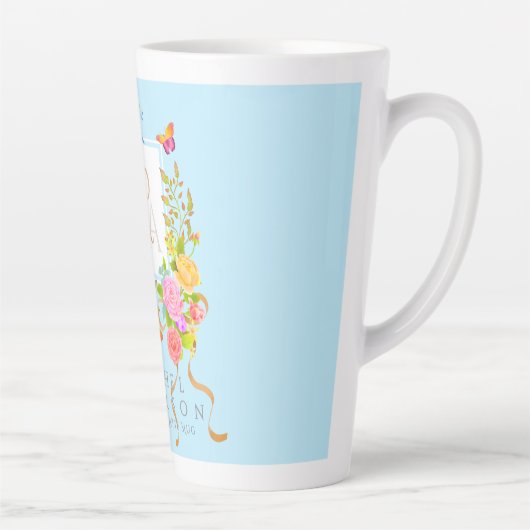 Romantics Blooming Garden Monogram Blue Latte Mug (Droite)