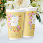 Romantics Blooming Garden Monogram Gold Latte Mug<br><div class="desc">Joli et élégant jardin fleuri design avec papillons et ruban.</div>