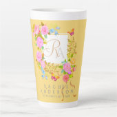 Romantics Blooming Garden Monogram Gold Latte Mug (Devant)