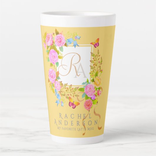 Romantics Blooming Garden Monogram Gold Latte Mug (Devant)