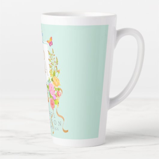Romantics Blooming Garden Monogram Green Latte Mug (Droite)
