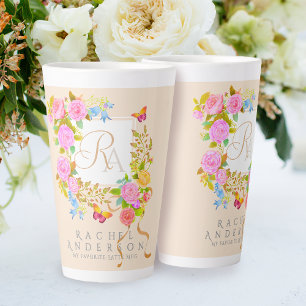 Romantiek Bloeiende Tuin Monogram Beige Latte Mok