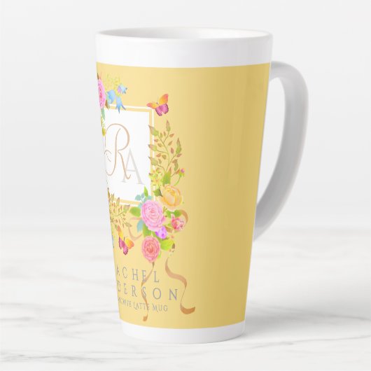 Romantiek Bloeiende Tuin Monogram Gold Latte Mok (Rechterhoek)