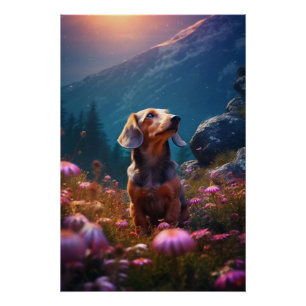 Romantiek Dachshond Verkent Een Weiland Perfect Poster