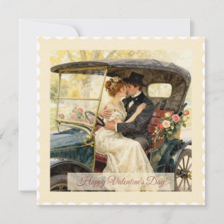 Romantiek in een victoriaanse auto – Valentijnskaa Feestdagenkaart