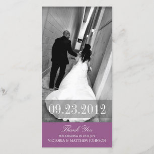 ROMANTIEK IN PURPER   TROUWKAART MET DANKWOORD BEDANKKAART