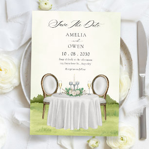 Romantieke eettafel tuin  save the date