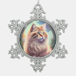Romantik Katze mit Blumen Tin Sneeuwvlok Ornament