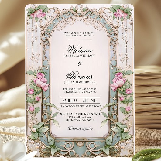 Romantique Art Nouveau Faire-part de mariage rose 