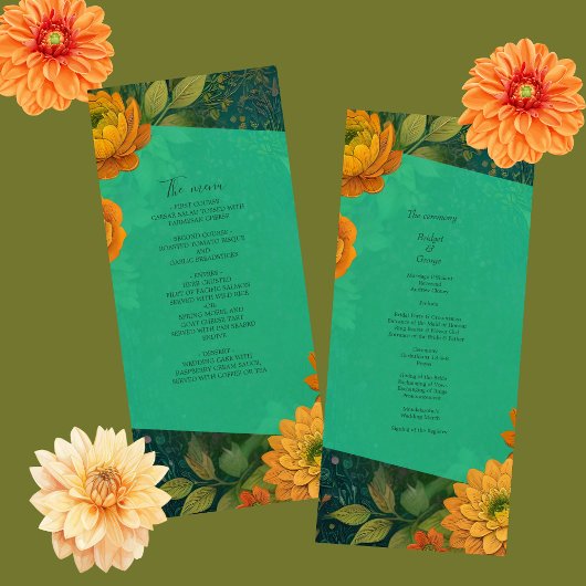 romantique automne fleuri mariage menu & programme