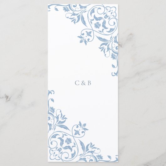 Romantique Bleu et Blanc élégant Menu Mariage (Dos)