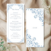 Romantique Bleu et Blanc élégant Menu Mariage